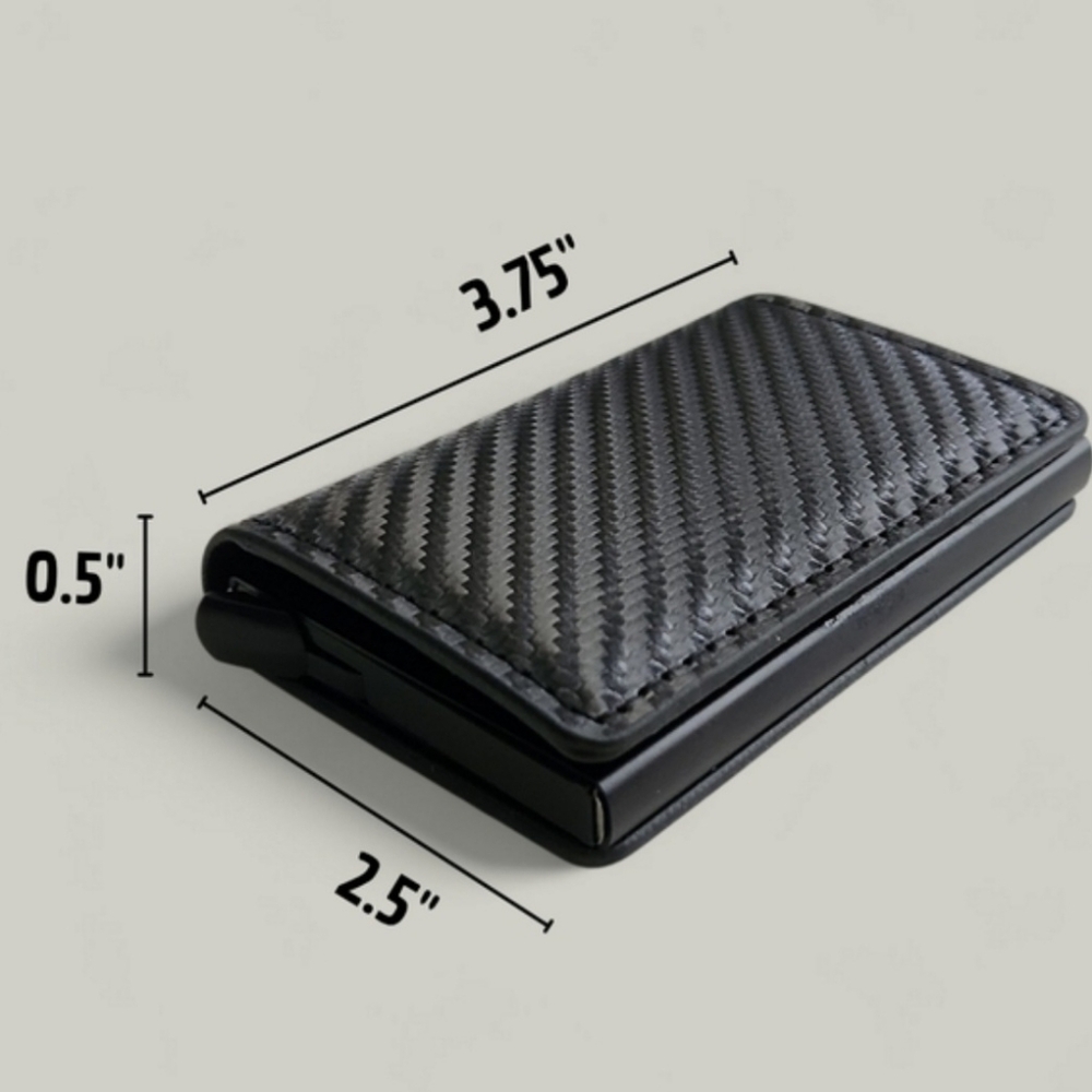 Minimalist Catbon Fibber Bifold Slim Men's Wallet Black With Pop-up Cards - Picture 5 of 8